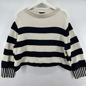 Miou Muse Stripe 100% Cotton Sweater S Blue 7 Cream Boxy Cropped Beachy